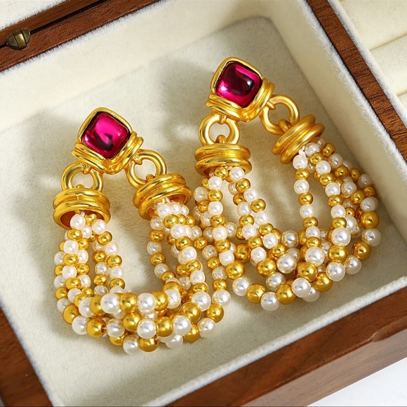 Vintage Medieval Style Pearl Beads Tassel Drop Earrings With S925 Silver Needle - Picture 14 of 16